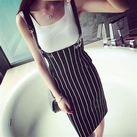Black Stripped Skirt With Braces Skirts Pencil Skirt Fashion