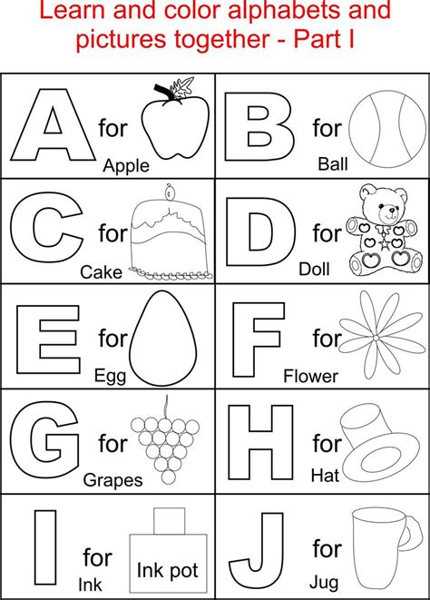 Alphabet Part I Coloring Printable Page For Kids