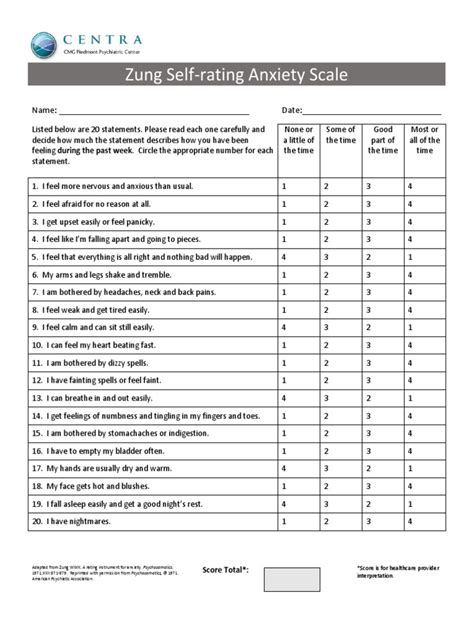 Zung Self Rating Anxiety Scale Diseases And Disorders Clinical Medicine