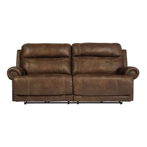 Ashley Furniture 2 Seat Faux Leather Power Reclining Sofa In Brown