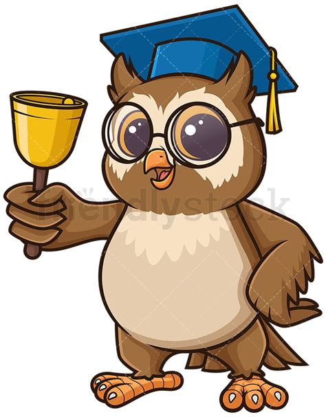 Owl Teacher Ringing School Bell Cartoon Clipart Vector Friendlystock