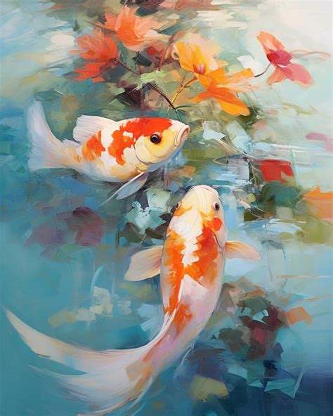 Koi Fish In Feng Shui Style Canvas Painting
