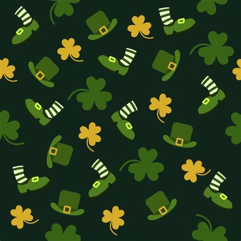 St Patricks Day Seamless Pattern With Leafs Hats And Shoes Background