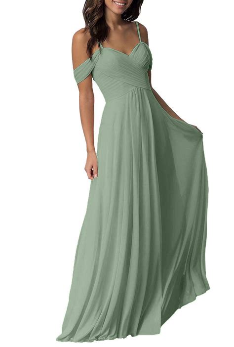 Yuesuo Sage Green Bridesmaid Dress For Women Long Off The Shoulder