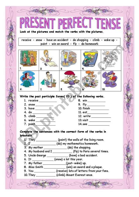 It Is A Useful Worksheet To Practice Present Perfect Tense Positive