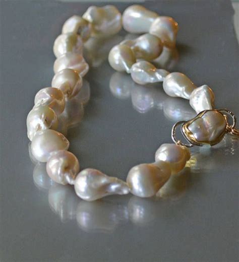 Baroque Pearl Necklace Large White Baroque Pearls In Gold Etsy