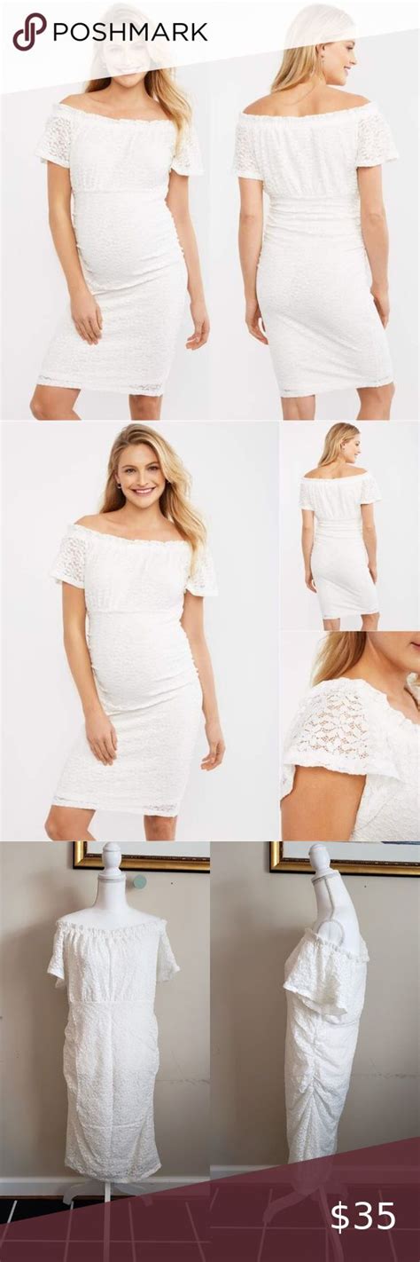 motherhood maternity white lace off shoulder dress in 2020 fitted maternity dress off