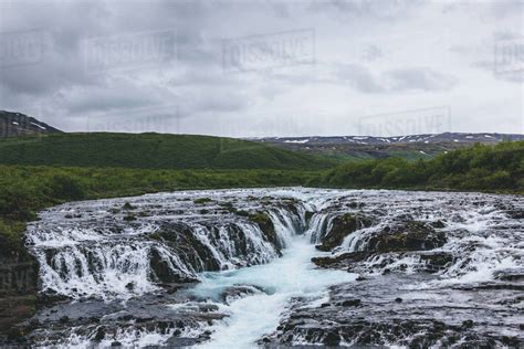 Aerial View Of Beautiful Bruarfoss Waterfall On Bruara River In Iceland