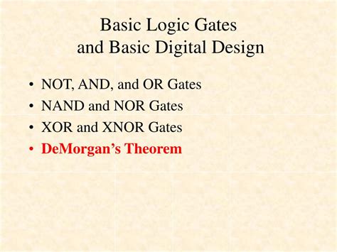 Ppt Basic Logic Gates And De Morgans Theorem Powerpoint Presentation