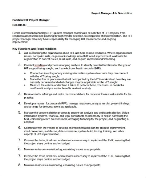 Free 9 Sample Project Manager Job Description Templates In Pdf Ms Word