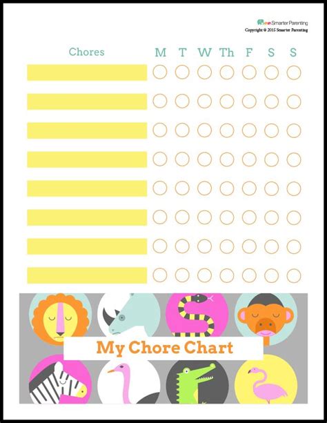 Creating Routine With Free Animal Chore Charts Chore Chart Smarter