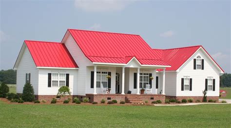 White House Grey Metal Roof Red Roof House Farmhouse Exterior Colors