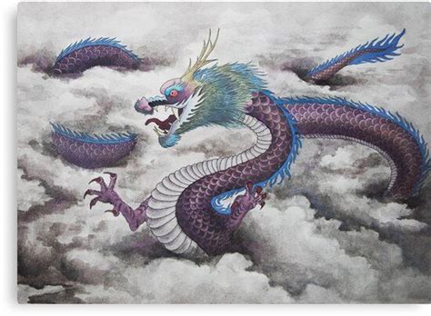 Chinese Dragon In The Clouds Draw Canvas Print By Lmapac Cloud