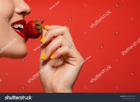 Strawberry Fruits Girl Eating Strawberries Images Stock Photos