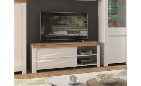 Scandinavian Media Bench Tv Stand Storage Cabinet Unit White Glossoak