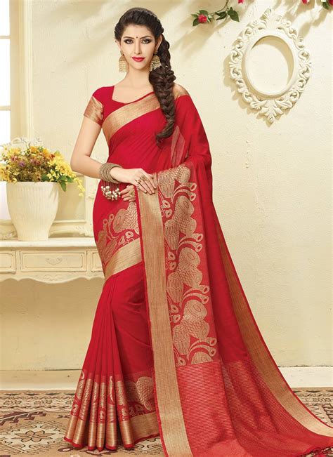 Buy Red Art Tussar Silk Saree Zari Tussar Sari Online Shopping