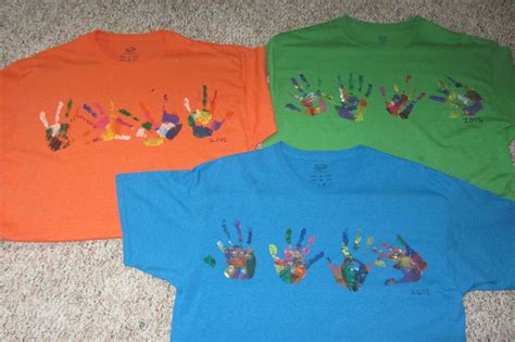Hand Prints Applied To T Shirt Using Fabric Paints Sponge Brushes