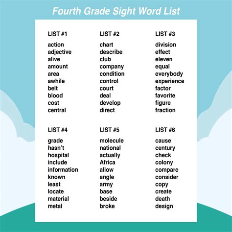 6th Grade Sight Words Printable Fry Word List First 100 Printable