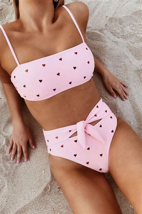 Pink Embellished Heart Studs Tie Front Bikini Bottom FloralKini