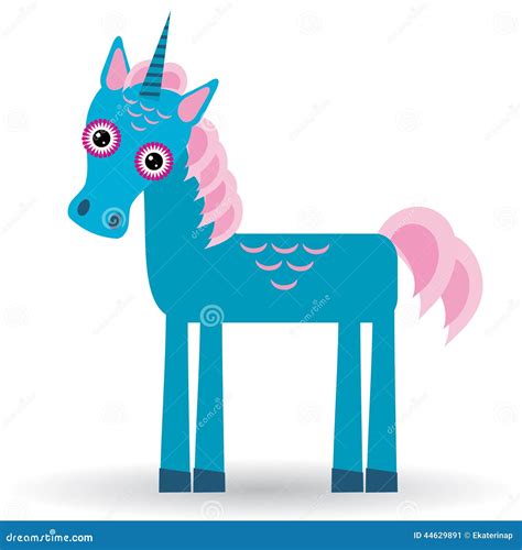 Funny Blue Unicorn Pink Mane On A White Background Stock Vector