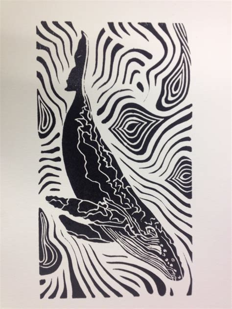Humpack Whale Linocut Relief Print Ocean Sea Nature Animal Etsy