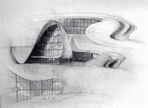 Zaha Hadid Heydar Aliyev Center Architektur Zeichnungen