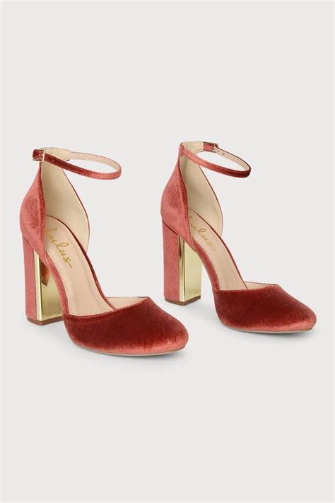 Velvet Heels Ankle Strap Heels Block Heels Rust Velvet Heel Lulus