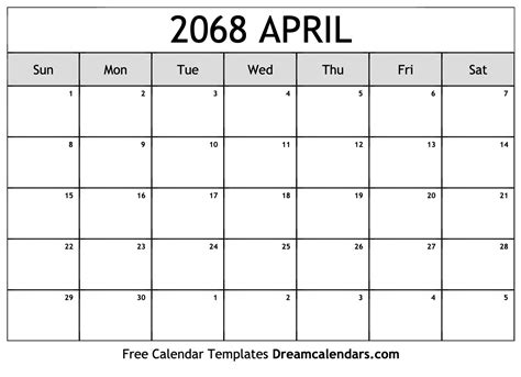 April 2068 Calendar Free Blank Printable With Holidays