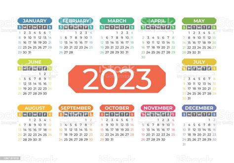 Vector Calendar 2023 Year Landscape Design English Horizontal Wall Or