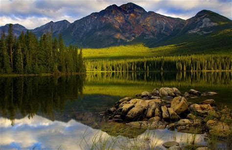 Canada Lake Mountains Landscape Forest Reflection Wallpaper 2548x1652