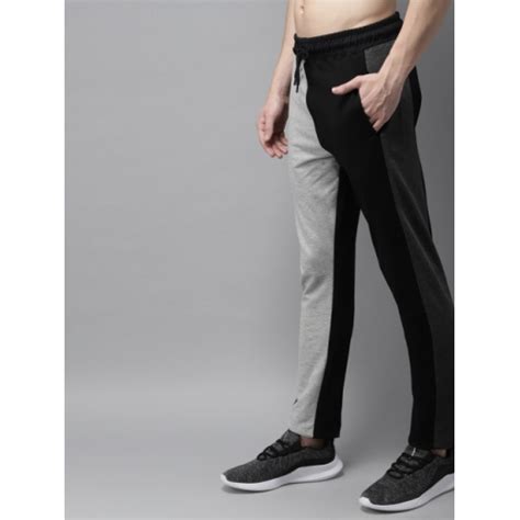 Buy Black And Grey Melange Regular Fit Colourblocked Track Pants Online