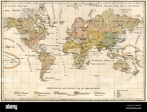 Old World Map From The 19th Century With Indication Of The Various