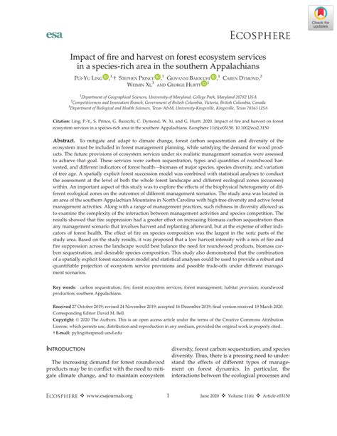 Pdf Impact Of Fire And Harvest On Forest Ecosystem Services In A