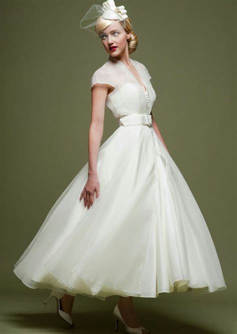 1950s Vintage Tea Length Wedding Dress Vintage Online Wedding Dress