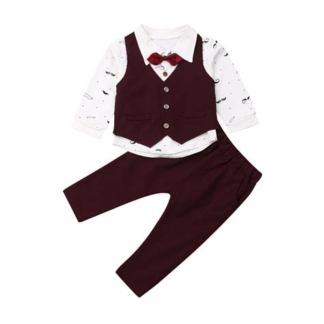 Gentleman Kid Baby Boy Formal Clothes Suits Waistcoattieprint Shirt