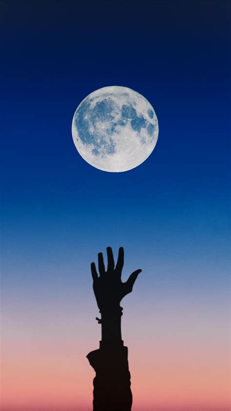 Download Wallpaper 2160x3840 Hand And Moon Night Silhouette Art