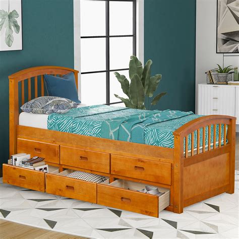 Sentern Twin Size Platform Storage Captain Bed Solid Wood Bed With 6 Drawers