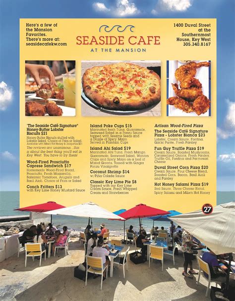 Seaside Café At The Mansion Key West Best Key West Restaurant Menus