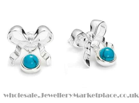 Bow Tie Ribbon Silver Earrings With Turquoise Earrings Ribbon