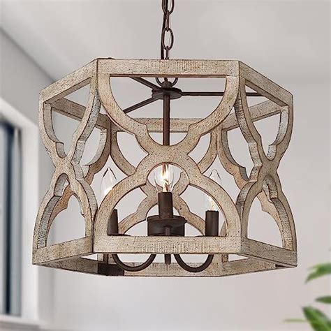 GEPOW Farmhouse Chandelier 3 Light Rustic Dining Room Chandelier Over