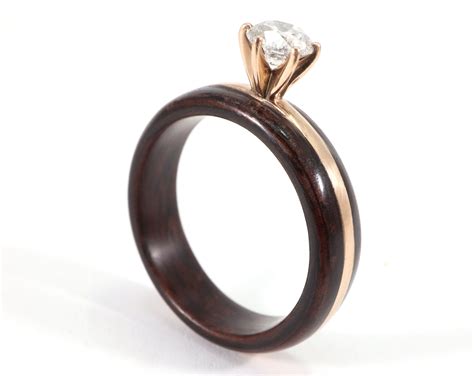 Diamond Ring With Indian Rosewood Base And Rose Gold Inlay By Wooden