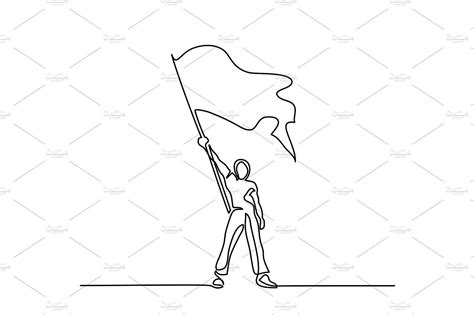 Man Holding Flag Flag Drawing Line Art Drawings Flag