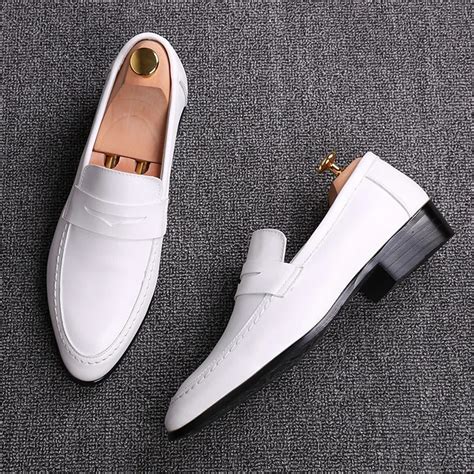 New White Leather Shoes Fashion Handmade Men Loafers Wedding And Party