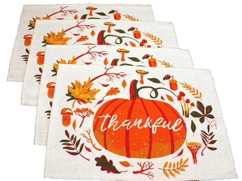 Thanksgiving Placemats Thankful Pumpkin Placemats Fall Placemats Set Of 4 Tapestry Style