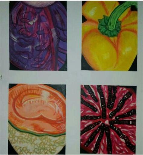 Abstraction Of Two Veggies And Two Fruits Done In Acrylic Paints Kitchen