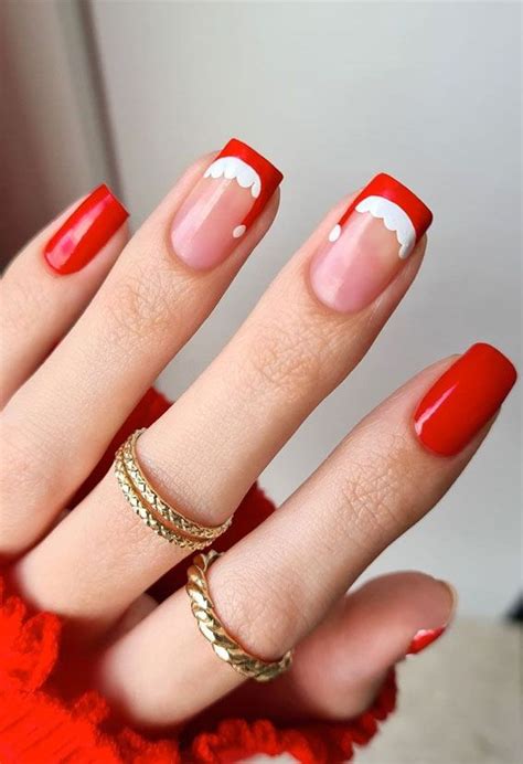 The 39 Prettiest Christmas And Holiday Nails Santa Red Hat And Red Tips