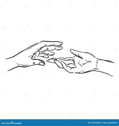 Sketch Of Two Human Hands Reaching Towards Each Other In Close Up
