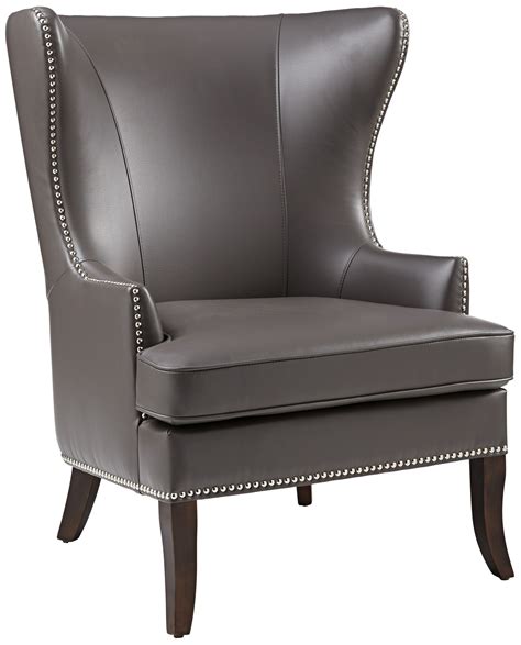 Royalton Grey Wingback Chair Grey Leather
