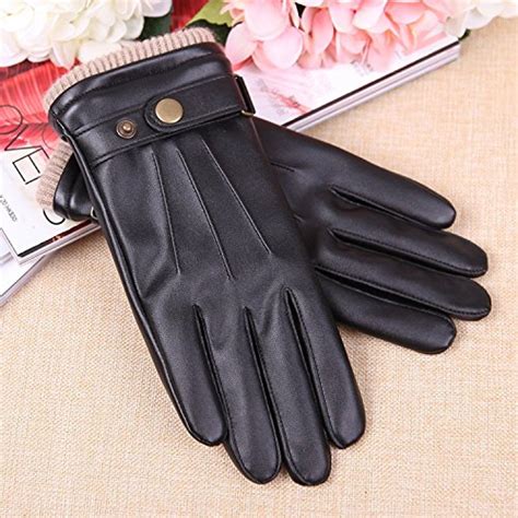 Warmen Mens Touchscreen Texting Winter Pu Faux Leather Gloves Driving Long Fleece Lining Black