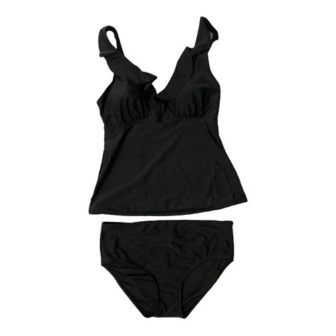 Dkny Womens 2 Piece Ruffled Tankini Swimsuit Black M